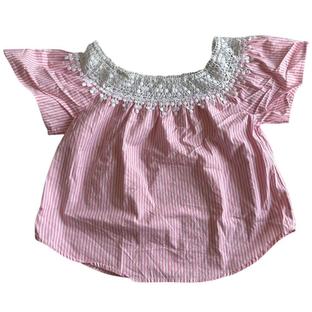 Womens Top Size Medium Lace Pink White Boho Cottage Coquette Girlhood Peasant
